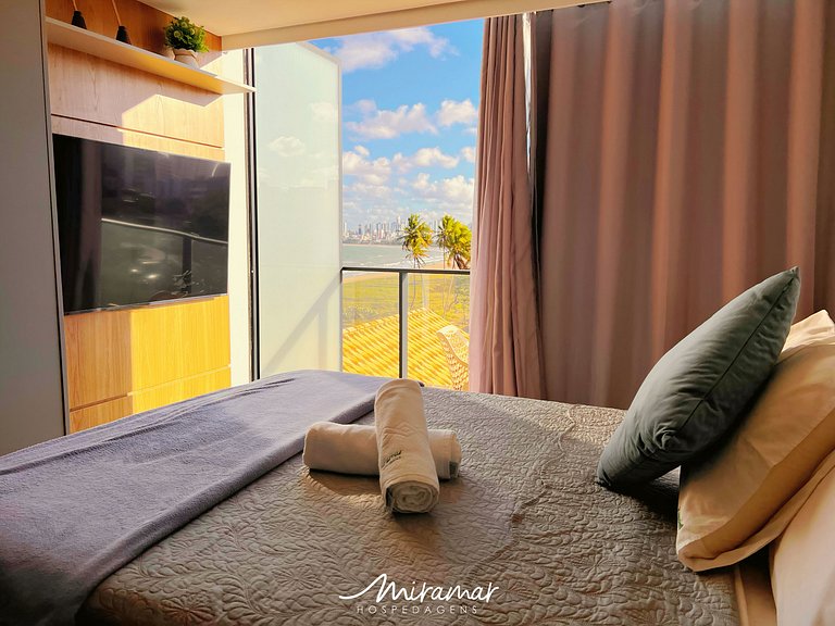 Flat c/Varanda e Vista Mar Lateral - Miramar