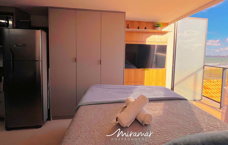 Flat c/Varanda e Vista Mar Lateral - Miramar