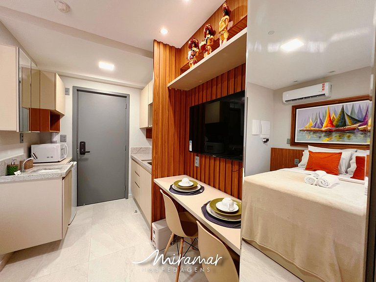 Flat p/ 2 pessoas c/ Varanda -Miramar Hospedagens