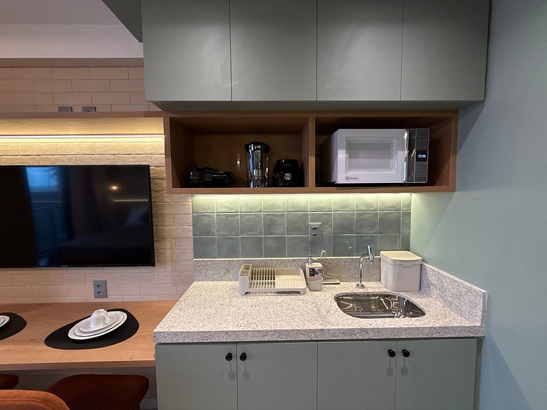 Flat p/ 4 Hóspedes c/ Varanda-Miramar Hospedagens