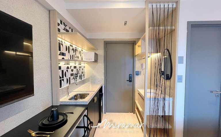 Flat c varanda vista mar no Jardim Oceania